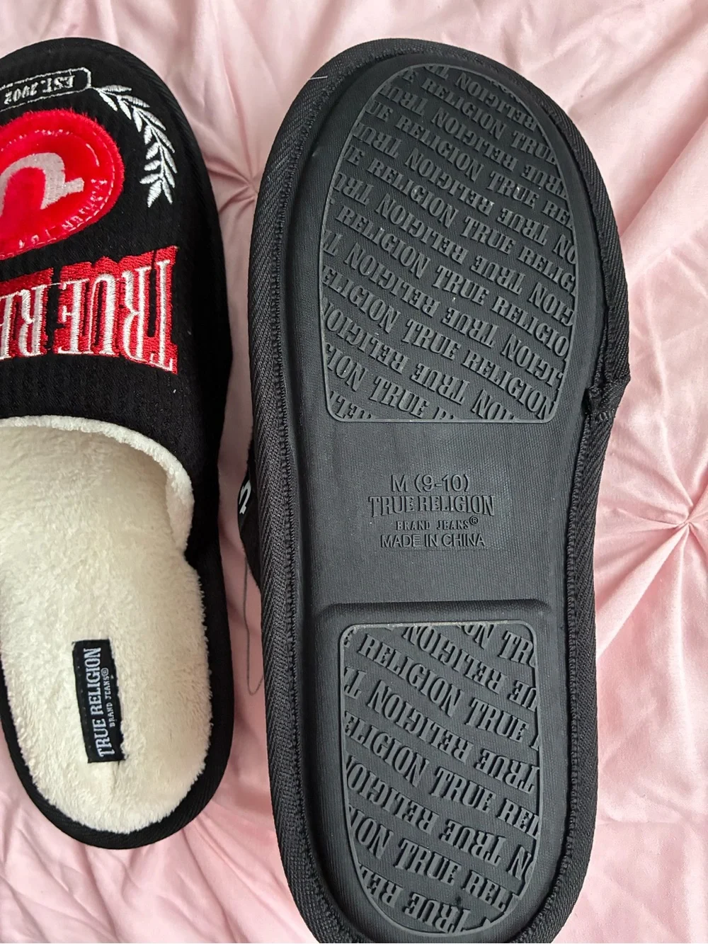 True Religion Black and Red Cozy Slip-On Slippers